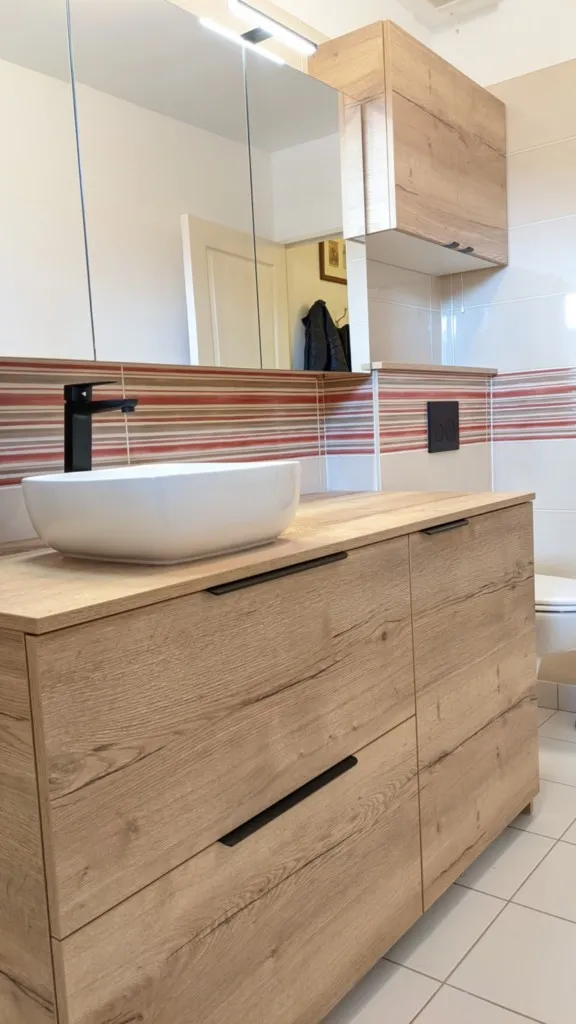 Meuble de salle de bain en mélaminé avec intégration de lave linge